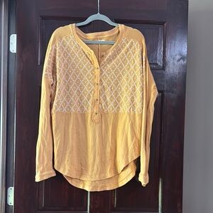 Free People Yellow Long Sleeve Button Down Henley